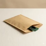 Kraft paper bubble flat bag with open end showing PCB inside — flat three-side-sealed packaging for electronics and flat components