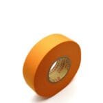 Standing roll of 19mm black polyester felt automotive wiring harness tape on neutral background