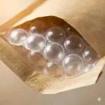 Close-up of large-diameter 28mm PE bubble film inside thickened kraft paper bubble bag — heavy-duty cushioning inner layer