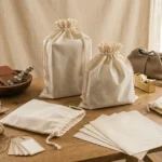 Non-woven drawstring bags in retail packaging setting — custom fabric dust bags for shoes, handbags, and branded gift packaging