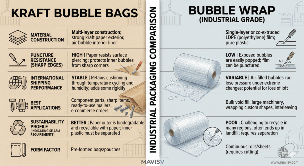 kraft bubble bags vs bubble wrap industrial comparison
