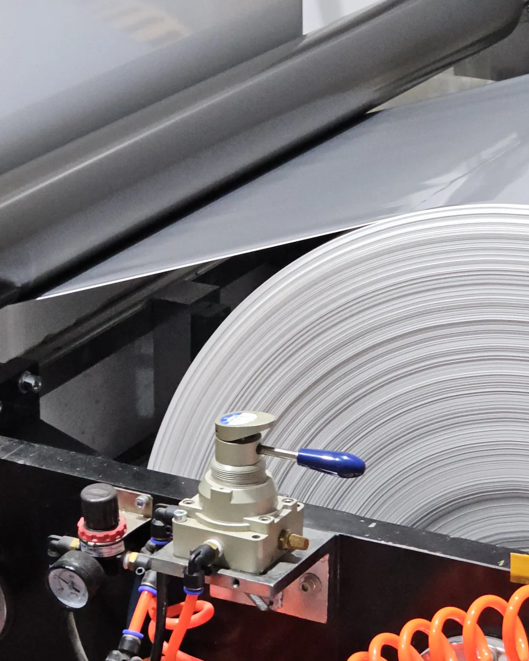 Laminated film roll unwinding on our foil-bag line in Suzhou